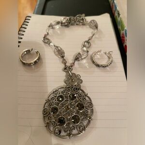 Silver antique look necklace with earrings
